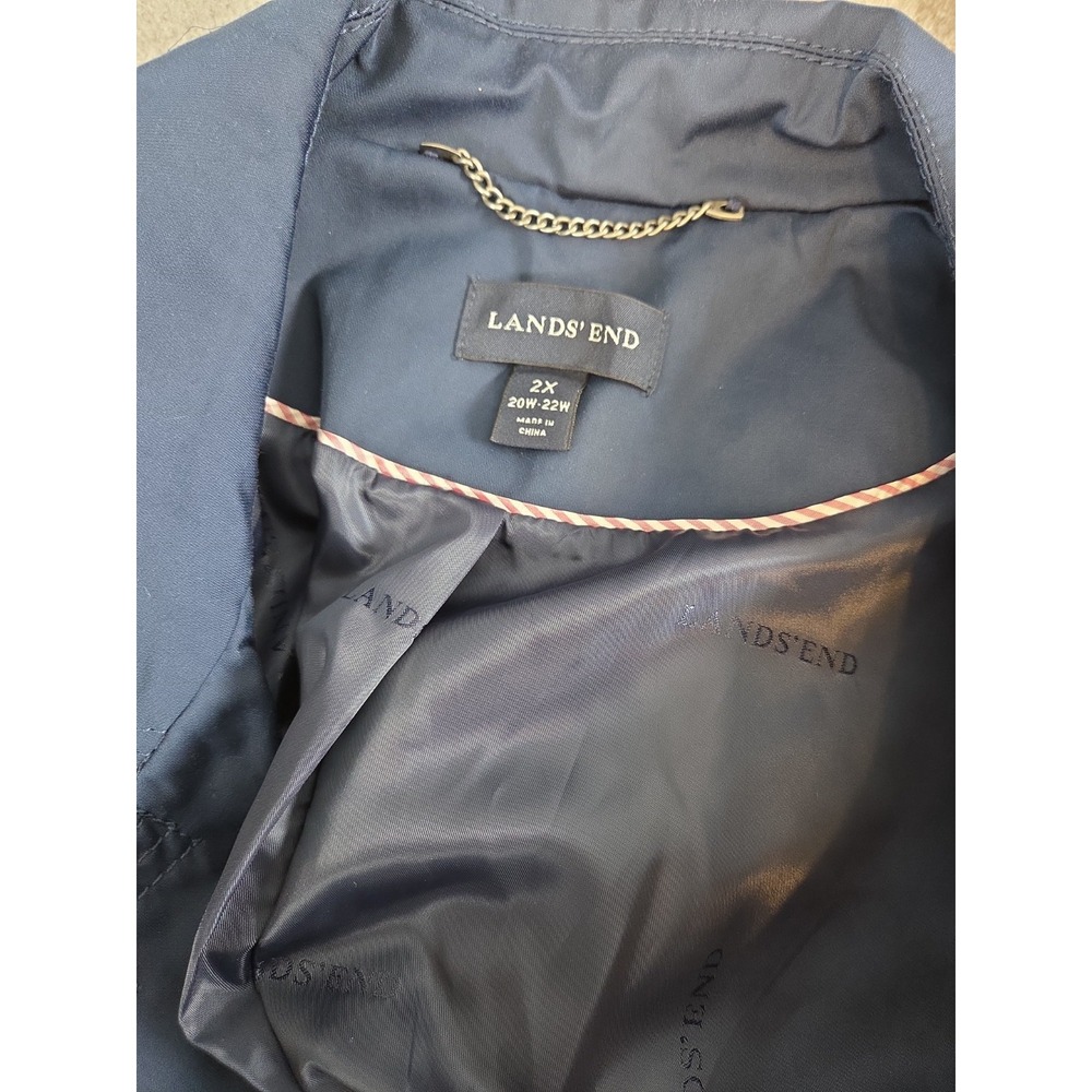Lands End 2X 20-22 double breasted short Rain Jacket Short Trench Coat pockets - Picture 5 of 9